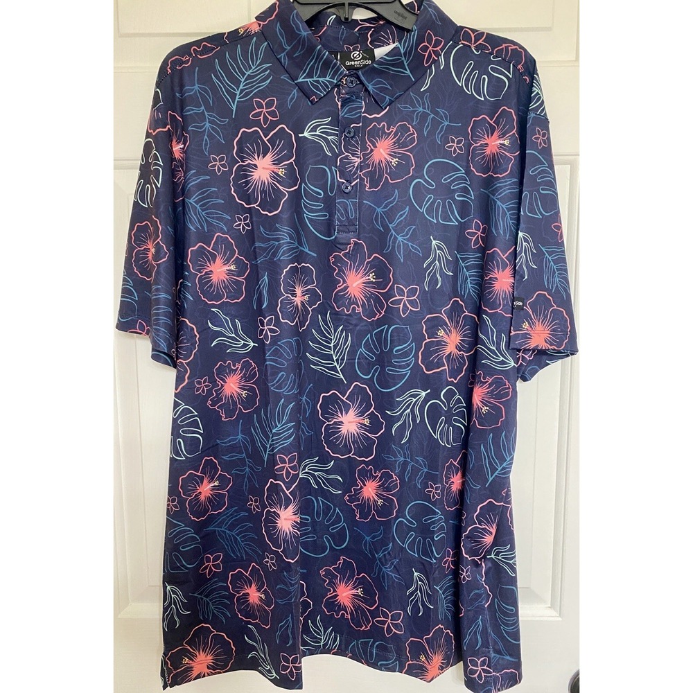 Greenside Golf Performance Hawaiian Polo Shirt Aloha Hibiscus New W/ Tags Large